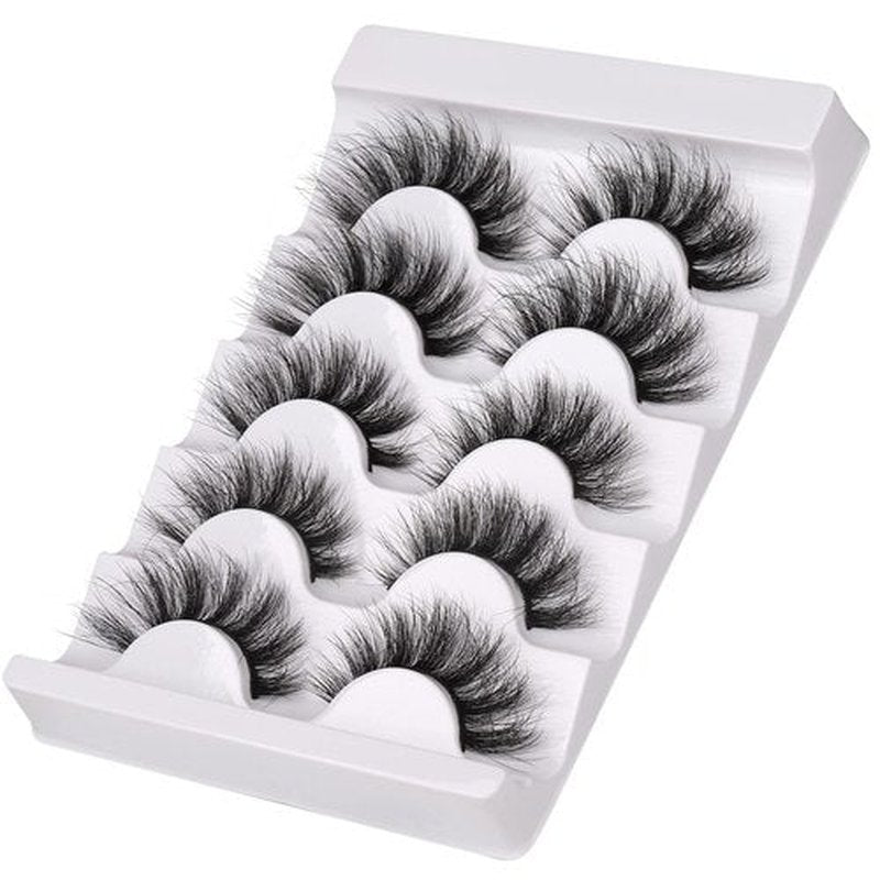 JIMIRE Fake Eyelashes Fluffy Wispy Faux Mink Lashes Pack 9D Thick Volume Mink Eyelash 5 Pairs Pack