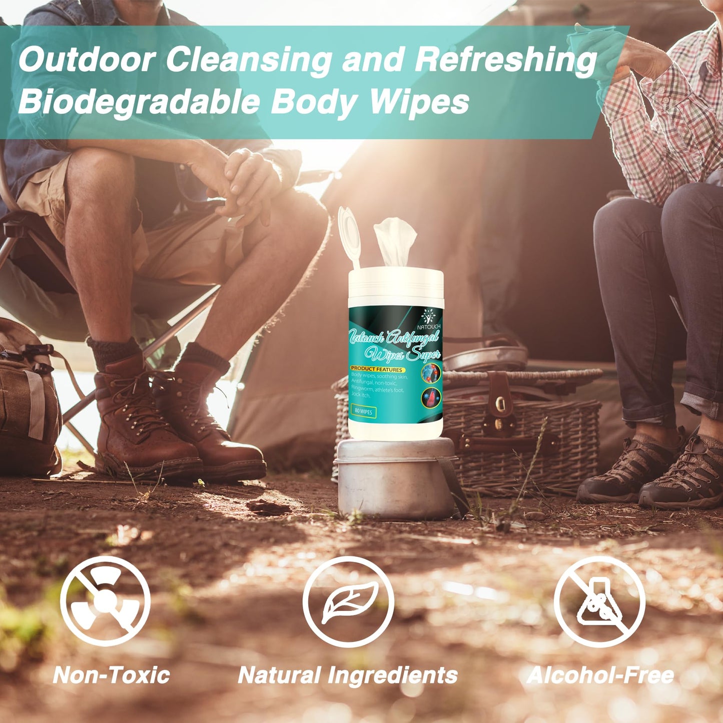 Natouch Body Wipes, Non-Toxic, Alcohol-Free Natural Wipes, Conditioning Skin Camp Wipes Help Athletes Foot, Jock Itch, Ringworm. Rinse Free Gym Wipes for Wrestling, Martial Arts