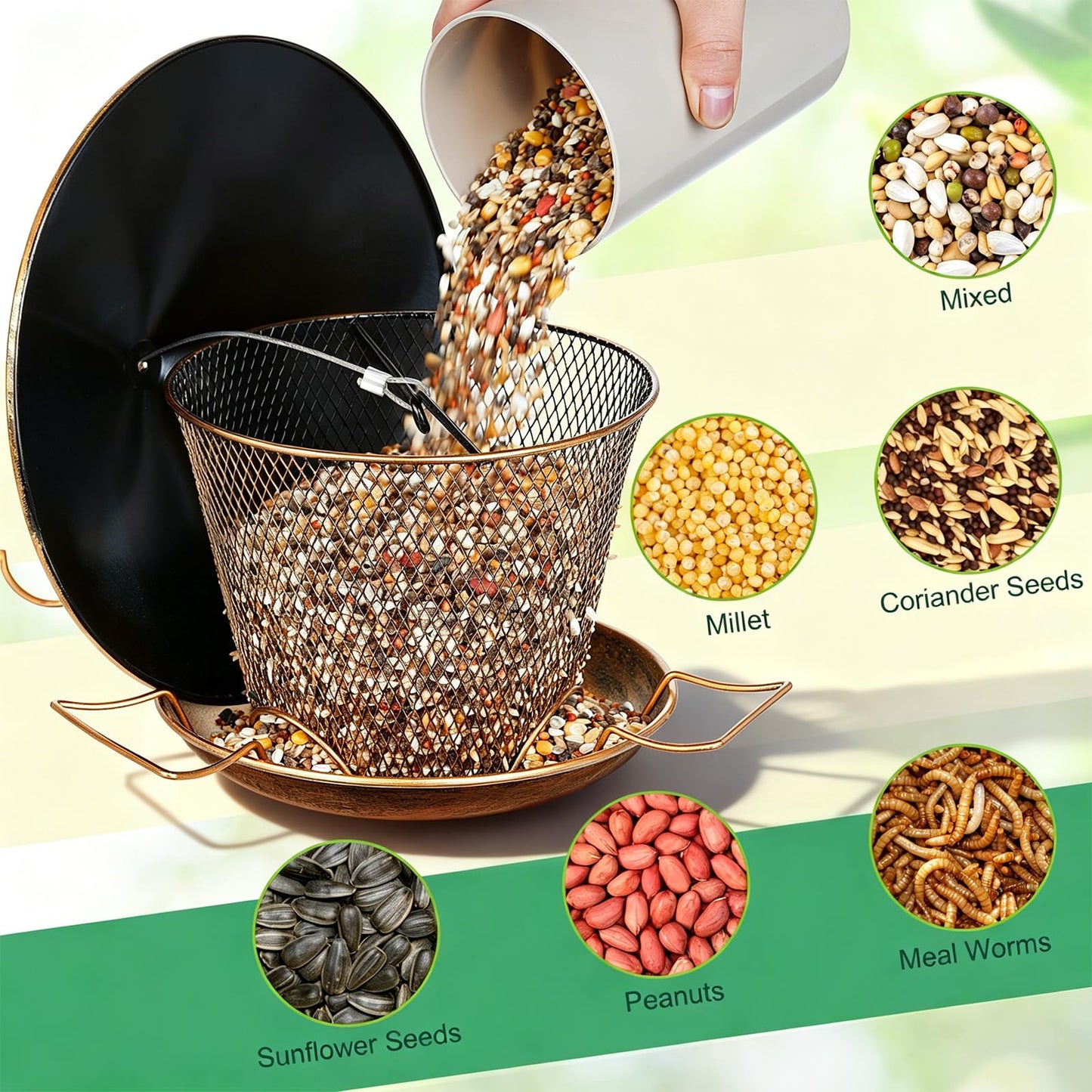 Samhe Bird Feeder for Outdoor Hanging 9.8" Roof 3.5 LBs Seeds Capacity