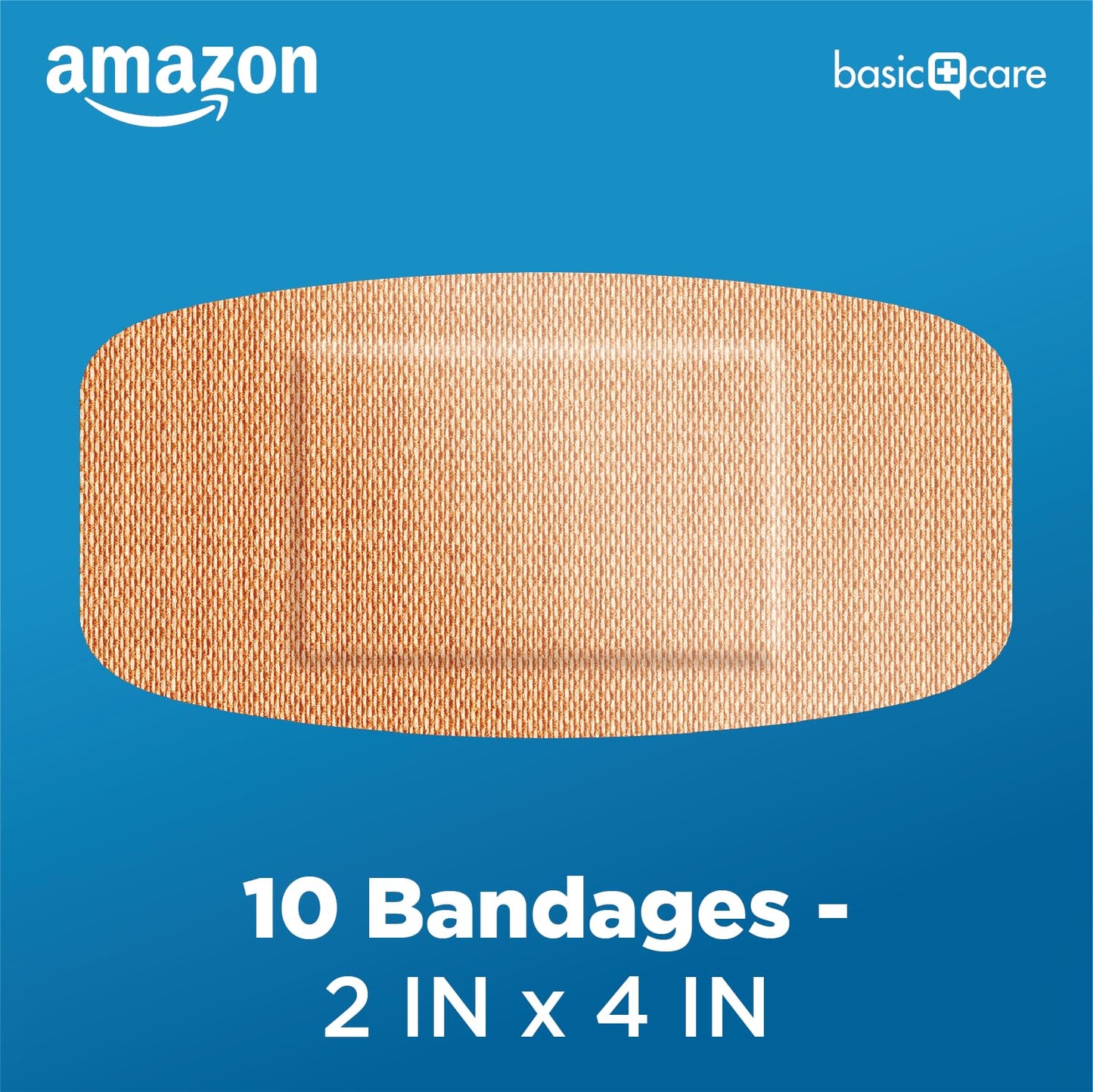 Amazon Basic Care Flexible Fabric Adhesive Bandages, XL (2 in x 4 in), Non-Stick Pad for Cuts & Scrapes, 4-Sided Seal, 10 Count