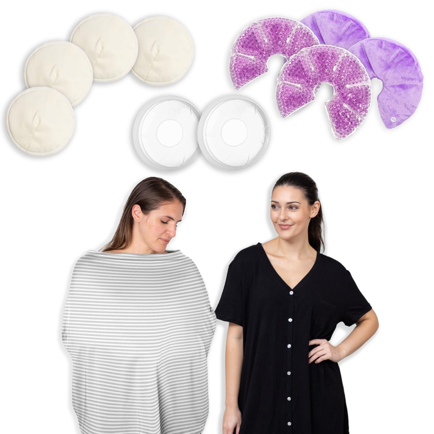 Sweet Jojo Designs Breastfeeding Postpartum Essentials 12pc Set (incl. Breast Milk Collector, Nipple Pads, Nursing Cover, Maternity Pajamas, Hot and Cold Breast Therapy Packs) Idea