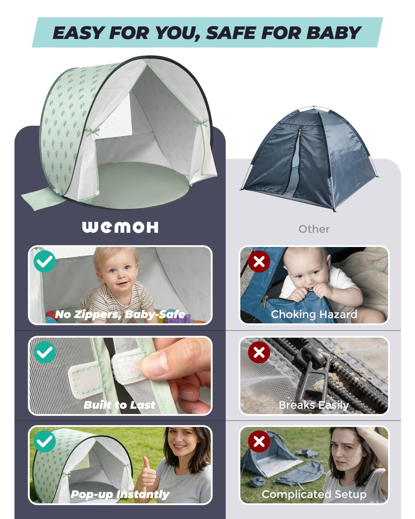 WEMOH Baby Beach Tent, 2026 Upgrade Pop-Up UPF 50+ Sun Protection with Mosquito Net Shelter Canopy Portable Outdoor Shade Summer Essentials for Babies Toddlers- Green Leaves