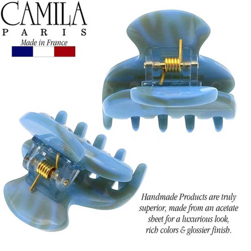 Camila Paris CP3069 French Hair Clip for Women, Handmade, Blue, Small, Girls Hair Claw Clips Jaw, Durable Styling Hair Accessories for Women, Strong Hold No Slip Grip, Made in France