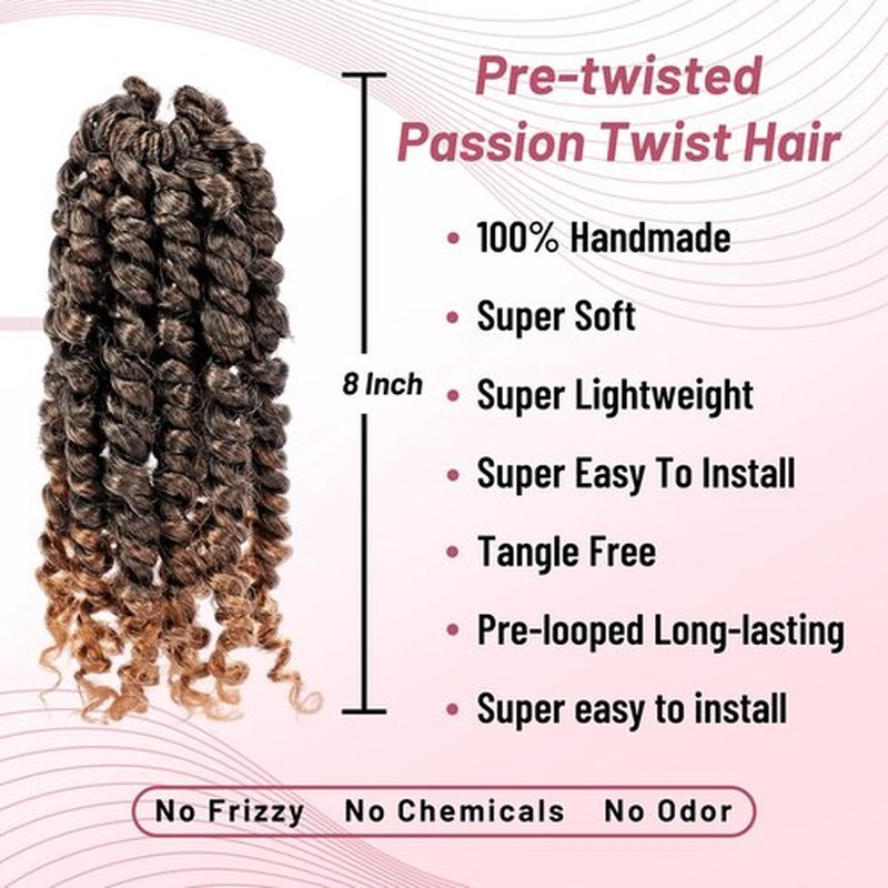 Pre Passion Twist Crochet Hair: Water Wave Pre Looped Crochet Twist Hair 8 Inch Pre Twist Passion Twist Hair 1B/30