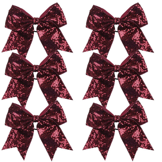 Metallic Sequin and Holographic 8 Inch Cheer Bow Cheerleader Cheerleading Jumbo Cheer Bow Hair Tie(Maroon Sequin)