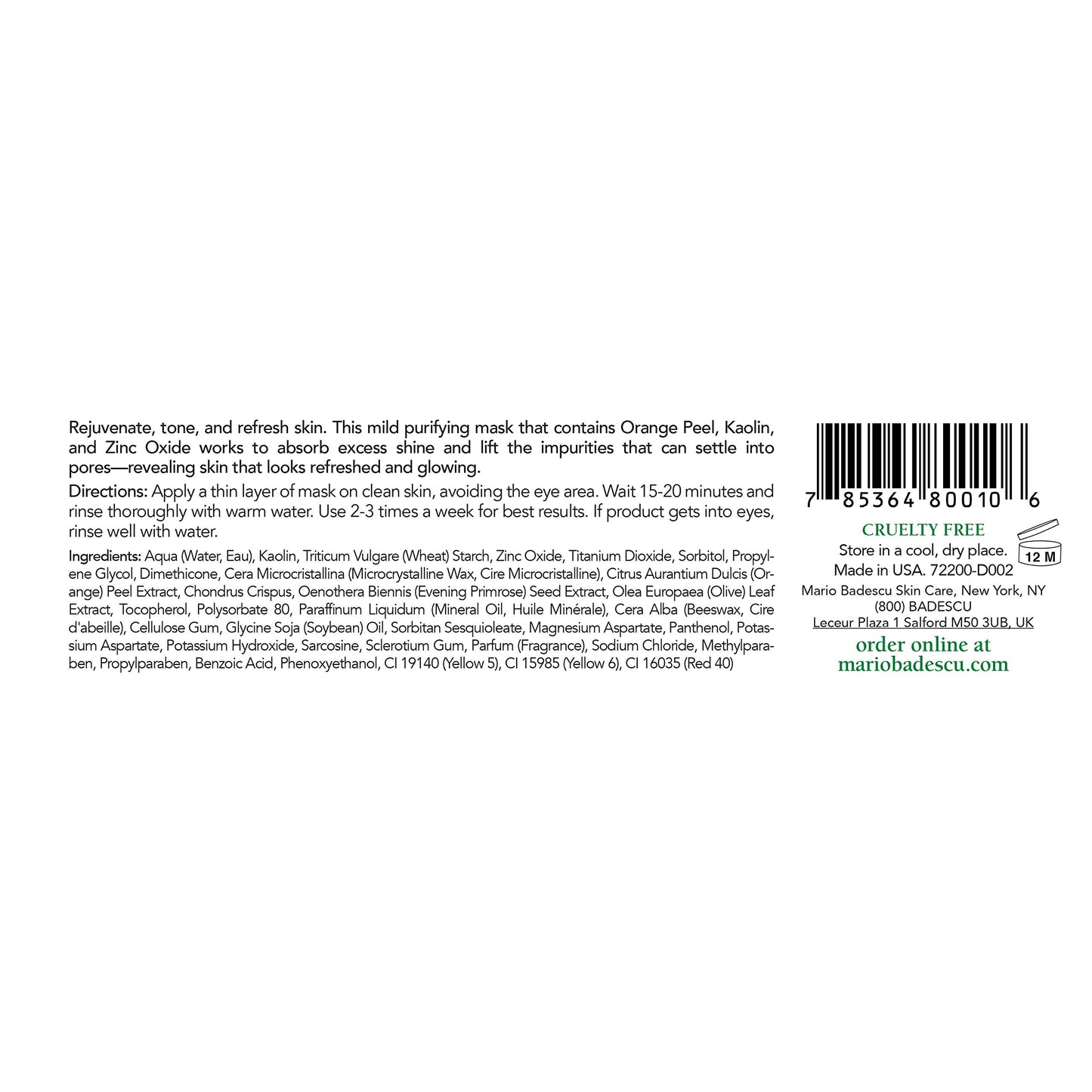 Mario Badescu Orange Tonic Mask for Combination, Oily, Sensitive Skin, Face Mask with Kaolin Clay & AHAs That Deeply Cleanses Pores, Reduces Excess Shine, 2 Fl Oz