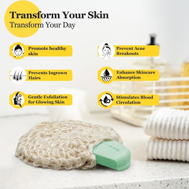 Natural Handwoven Sisal Loofah Body Scrubber - Organic Shower Sponge Made from Premium Agave Fibers - Arabic-Turkish Style with Bar Soap Pouch - Natural Body Scrubber for Men & Women (3-Pack)