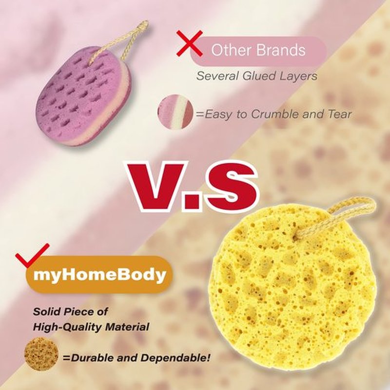 myHomeBody Bath Sponge, Foam Loofah Sponge, Body Sponge for Shower - Large Size, Lots of Lather, Round, 3 Pack