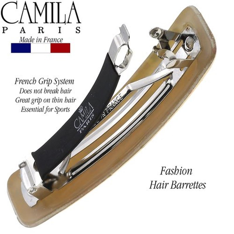 Camila Paris CP3336 French Hair Barrette Clip for Girls, Pink/Green, Rubberized Metal Clasp Strong Hold Grip Hair Clips for Women, No Slip Durable and Styling Girls Hair Accessories, Made in France