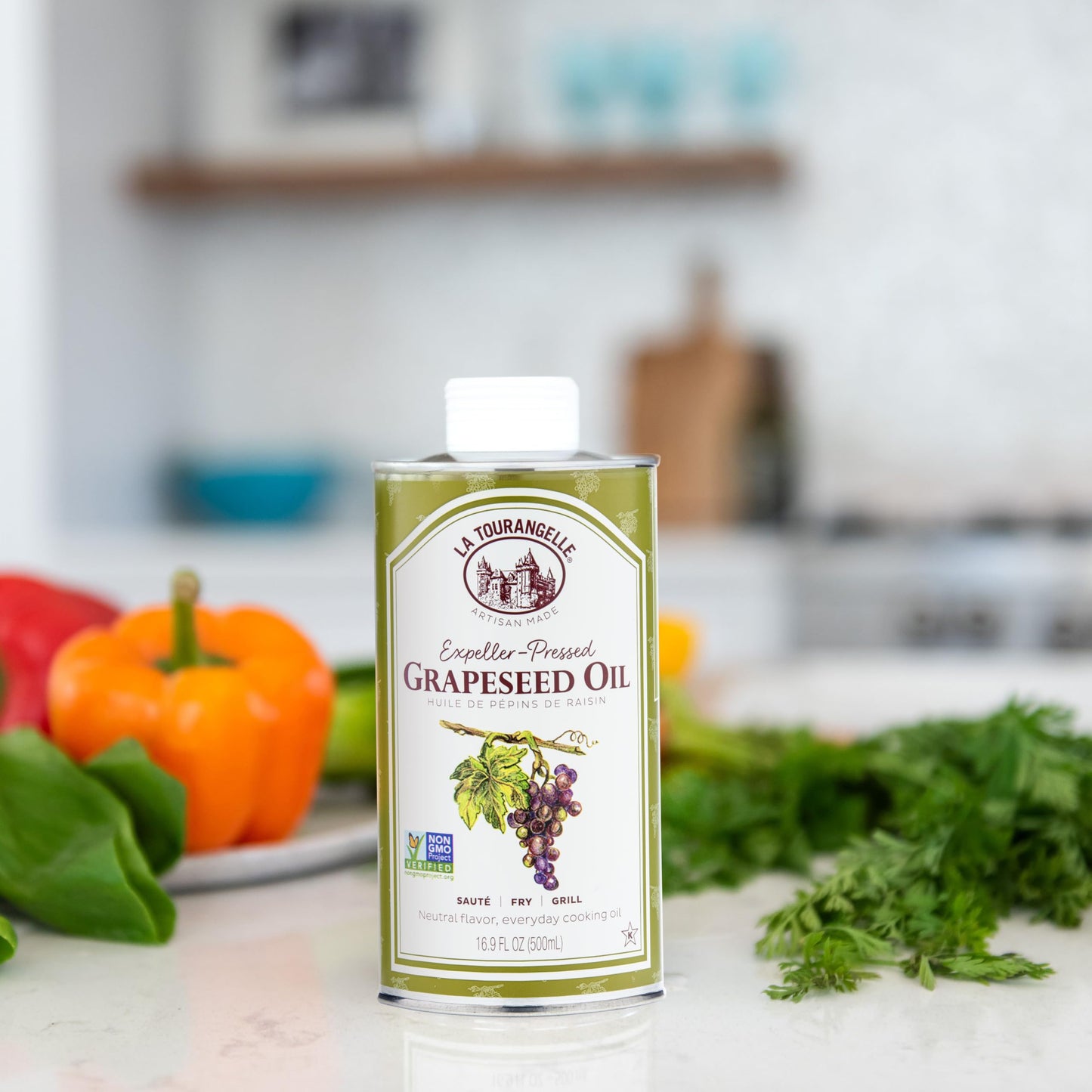 La Tourangelle, Expeller-Pressed Grapeseed Oil, High Heat Neutral Cooking Oil, Cast Iron Seasoning, Also Great for Skin, Hair, and DIY Beauty Recipes, 16.9 fl oz (Pack of 2)