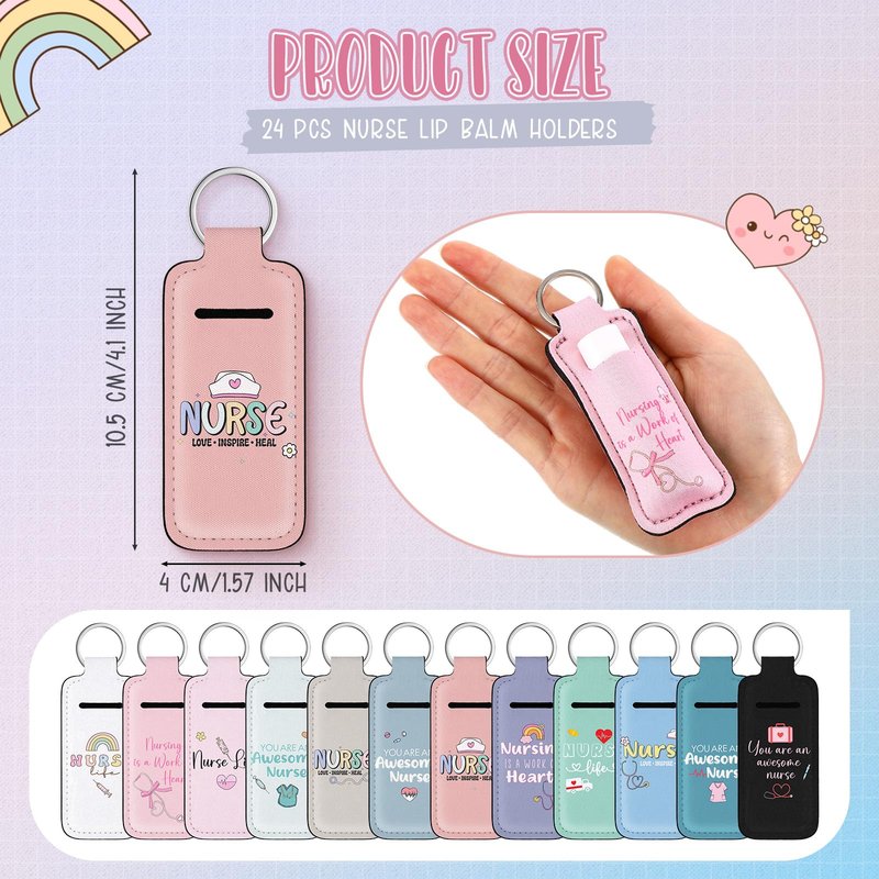 Loopeer 24 Set Nurse Week Gifts Nurse Appreciation Gifts Bulk Lip Balm with Lip Balm Holder Keychain for Nursing Inspirational RN CNA Women Staff Team Workers Employee Staff Recognition Favors