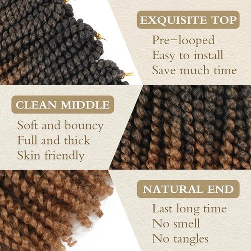 6 Packs of 8 Inch Short Passion Twist Crochet Hair Kinky Curly Braiding Hair for Black Women Crochet Braids with Curly Texture Hair Extensions (6 Packs, 8 Inch,T30#)