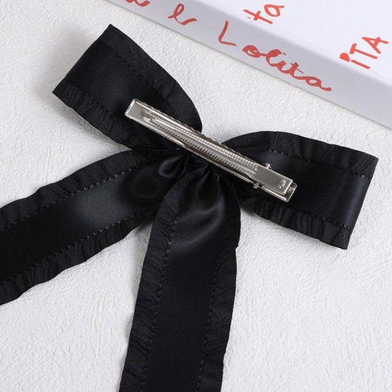 5.5in Large Long Tail Hair Bows Hair Clip Black Hair Ribbon Ponytail Holder Decor Accessories Slides Metal Clips Hair Bow for Women Girls Toddlers Teens Kids