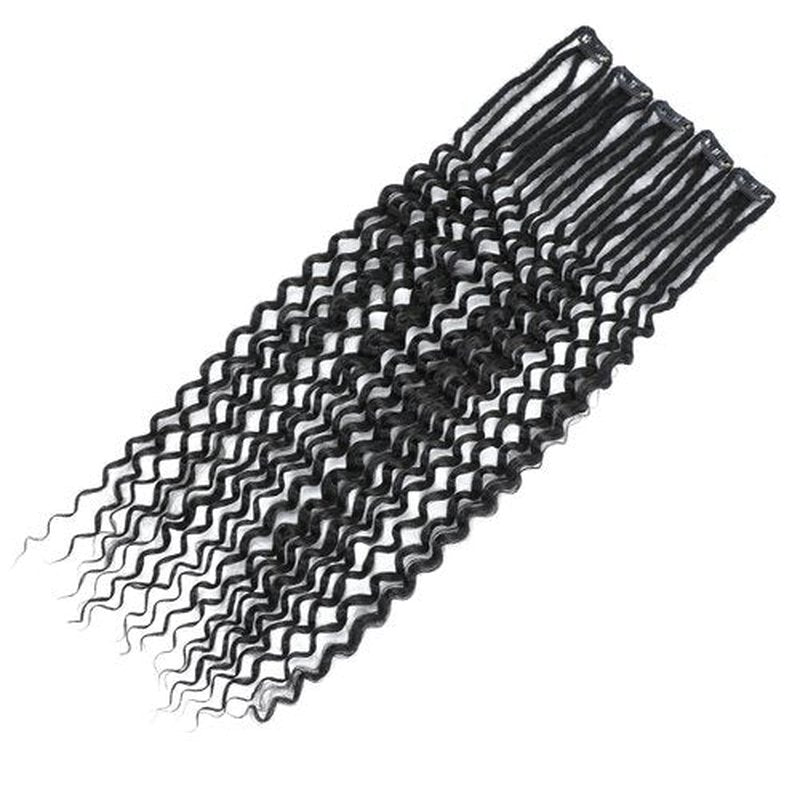 Ajsowju Curly Dreadlocks Clip in Dreadlock Extension 5PCS 20 Strands Clip in Wavy Dreadlock 24inches Thin Soft Dread Extenisons for Women (1B#,Curly)