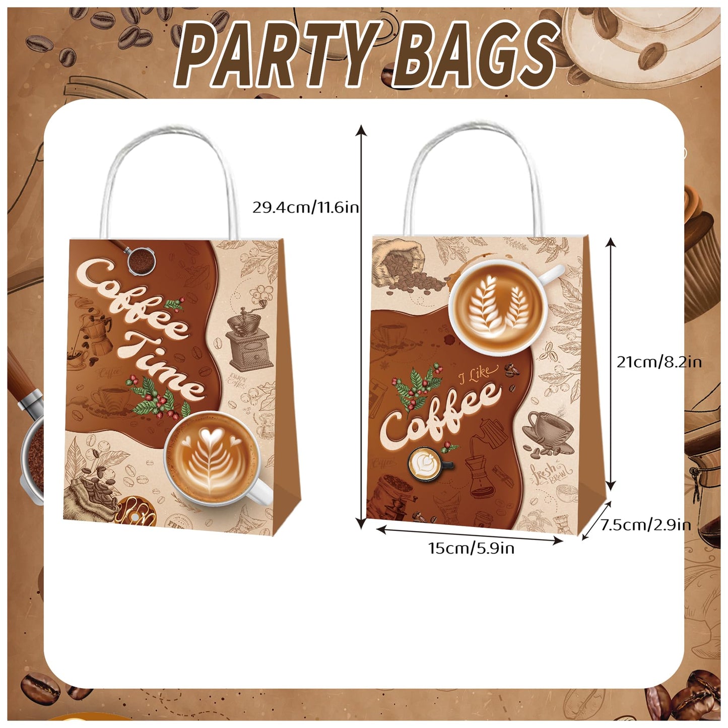 SWZMBFA 12 Pcs Coffee Party Bags Coffee Party Decorations Portable Gift Candy Goodie Treat Paper Bags for Birthday Supplies