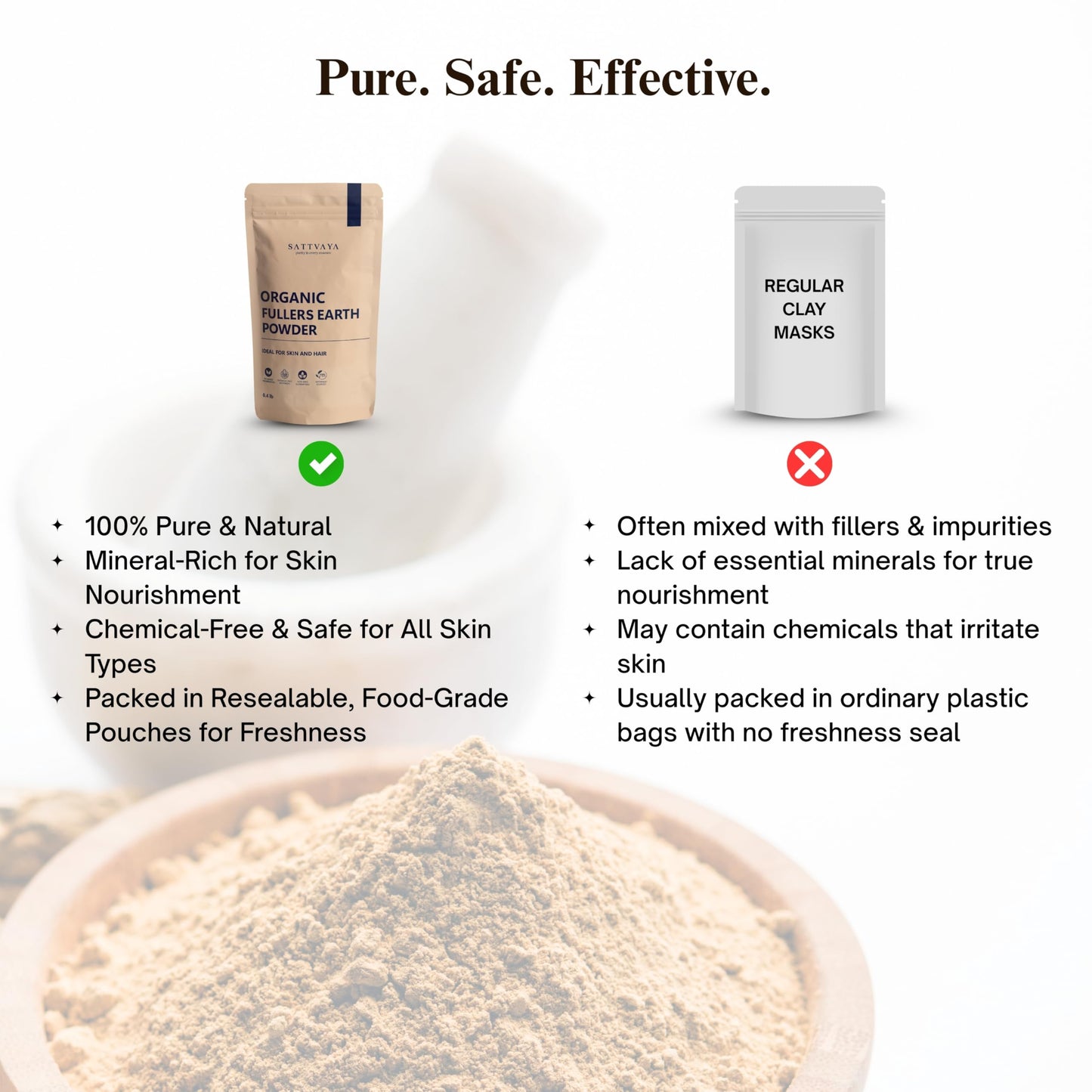 SATTVAYA Multani Mitti (Fuller’s Earth) Powder – 100% Pure & Natural Face Pack for Oily Skin, Deep Cleansing & Oil Control (12.8OZ)