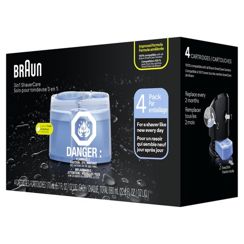 Braun Clean & Renew Refill Cartridges CCR, Cleans your Shaver for Optimal Hygiene, Removes Residual Hair & Skin Particles, Lemon Scent, 22.8 fl oz (Pack of 4)