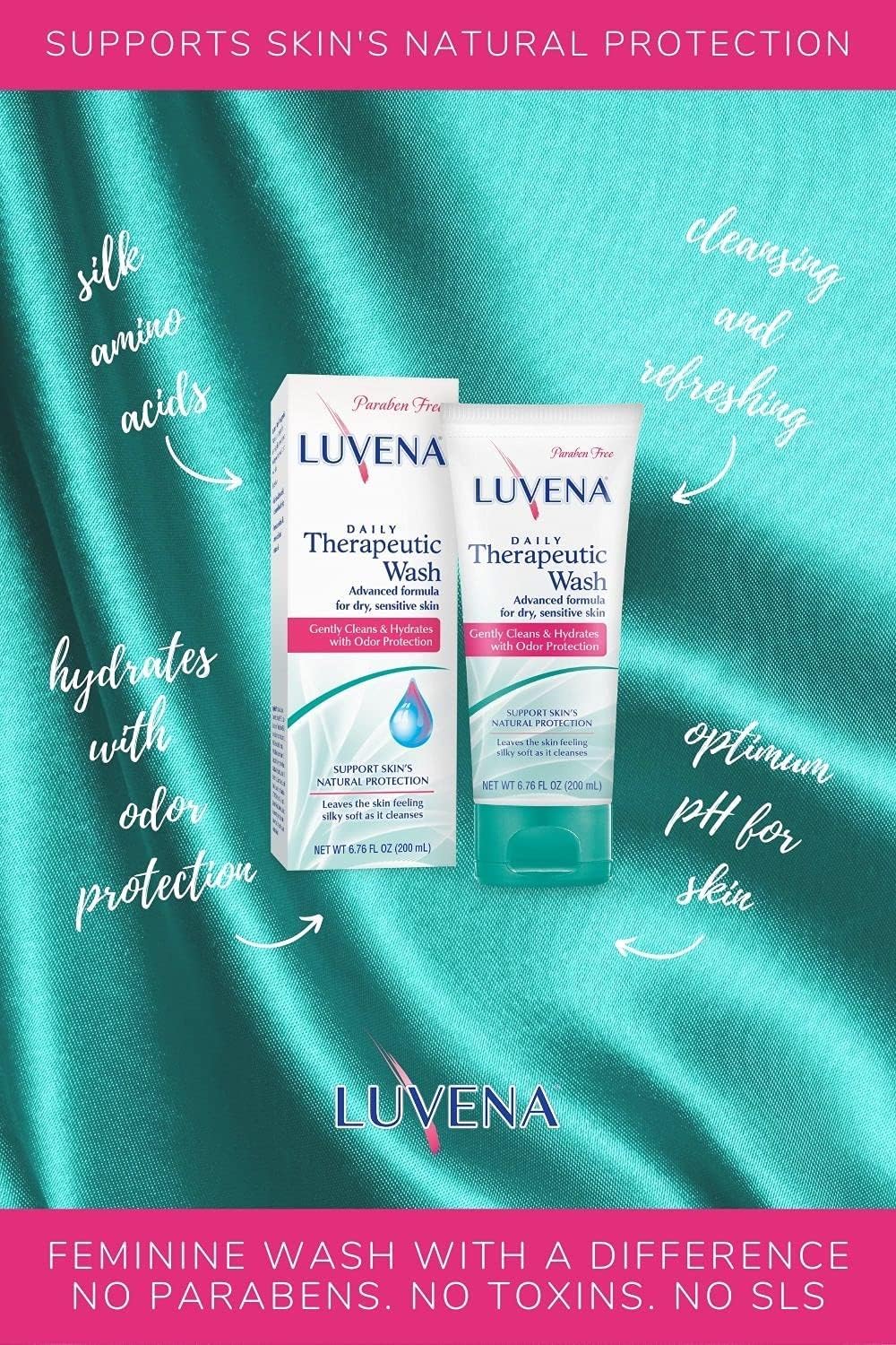 LUVENA Feminine Wash for Women - Intimate Wash - Gentle pH Balanced Cleanser - Vitamin E, Paraben Free - Moisturizing Feminine Care - Odor Resistance - Sweet Pea Scented 6.76 oz