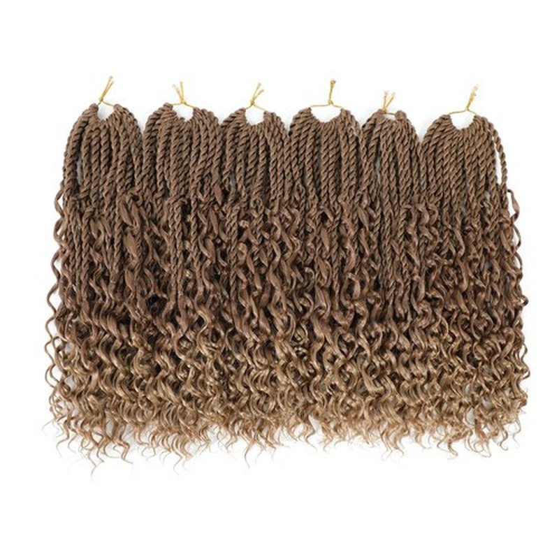 Goddess Twist Braids Crochet Hair With Curly Ends Senegalese Twist Braids Crochet Braids 6 Packs Mix brown blonde Crochet Braids Synthetic Braiding Hair Extension for Black Women (14inch, M30/27)