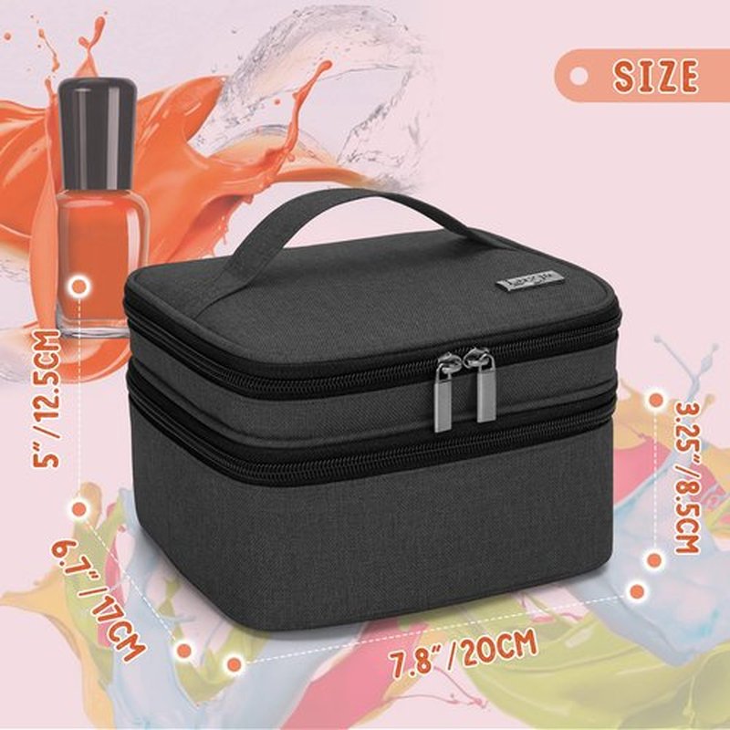 LUXJA Nail Polish Carrying Case - Holds 20 Bottles (15ml - 0.5 fl.oz), Double-layer Organizer for Nail Polish and Manicure Set, Black
