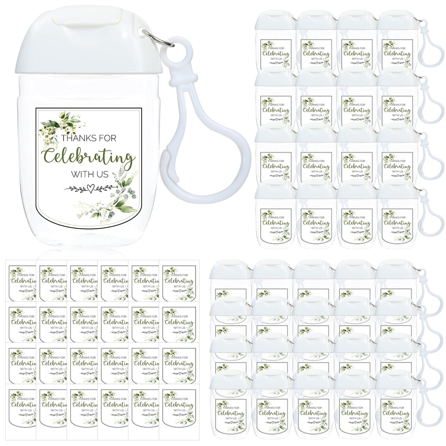 Ohmique 50Pcs Mini Hand Sanitizer Bottles Bulk with Thank You Labels (Sanitizer Not Included) - Wedding Favors - Personalized Wedding Favors for Guests
