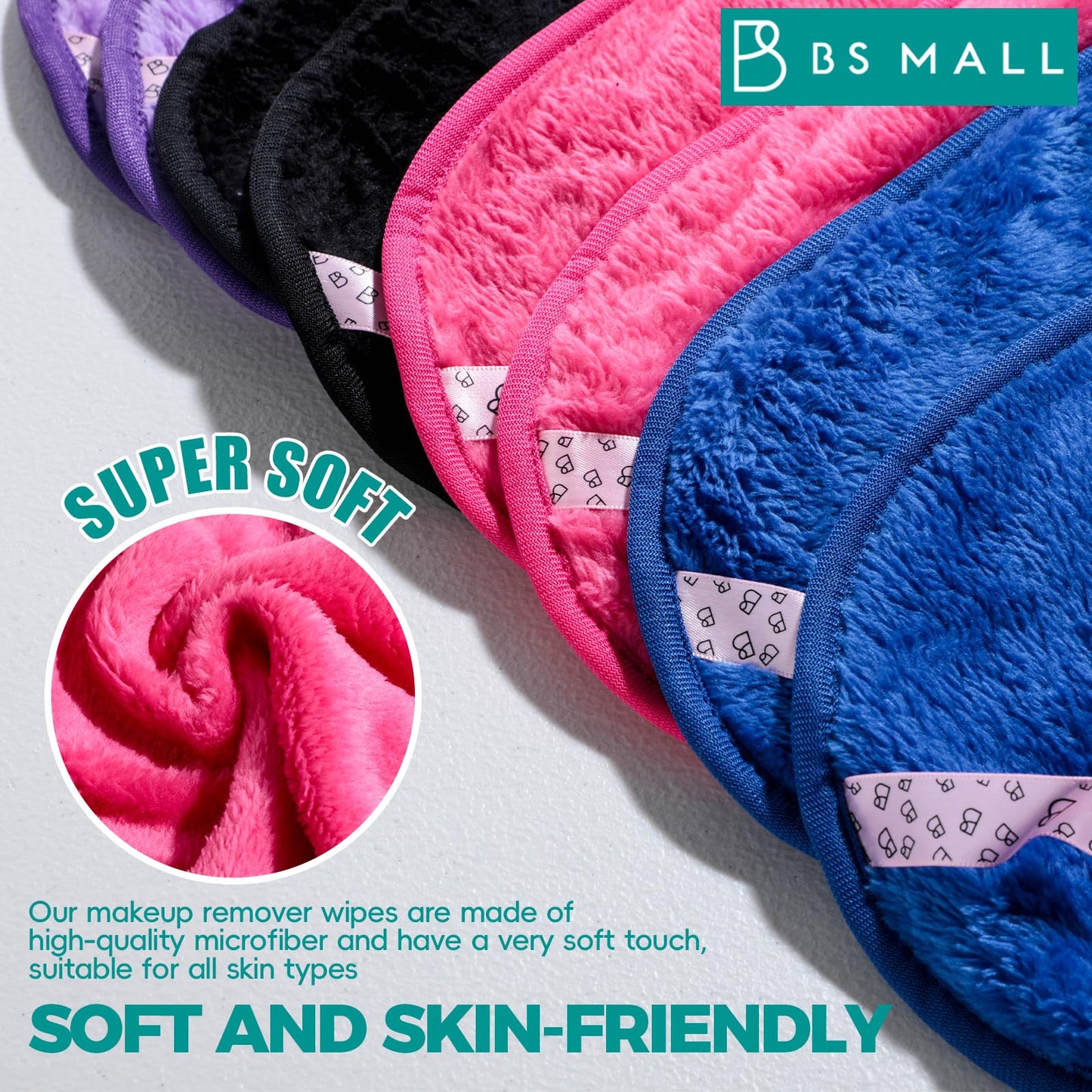BS-MALL Gentle Makeup Remover Cloths - 8 Pack Reusable Wipes For Face Cleansing, Ensure Soft & Quick-drying Pads, Multi-purpose Towels & Washcloths For Daily Skincare & Travel-friendly