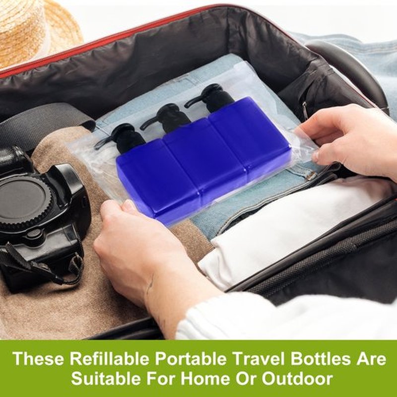 Domensi 24 Pcs 100ml /3.4 oz Pump Bottle Mini Travel Bottles Small Dispenser Bottles Plastic Pump Lotion Dispenser Empty Bottle Square Dispenser Travel Size Containers Toiletries (Blue)