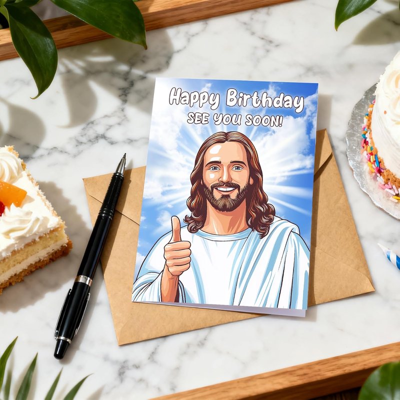Funny Birthday Card - Hilarious "See You Soon" Dark Humor Joke | Heavy Duty 400GSM Cardstock, 5x7 Blank Inside with Kraft Envelope
