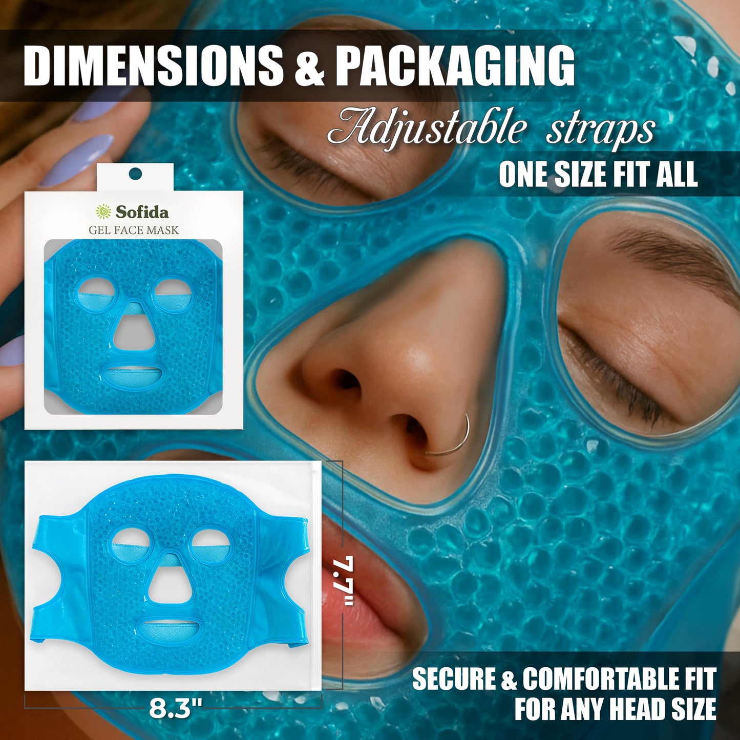 SOFIDA Cold Hot Gel Face Eye Mask - Reduce Puffy Dark Circles Bags Under Eyes Migraines Stress Relief - Heat Ice Therapy Pack Compress - Sinus Pressure Acne Headaches Relaxation (Blue)