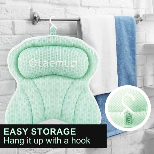Olaemuo Bath Pillows for Tub, Bath Pillow Luxury Bathtub Pillow, Soft Bath Tub Pillow for Bathtub for Head and Neck,Bathtub Neck Pillow with Strong Suction Cups for Tub,Bathtub Accessories-Light Green