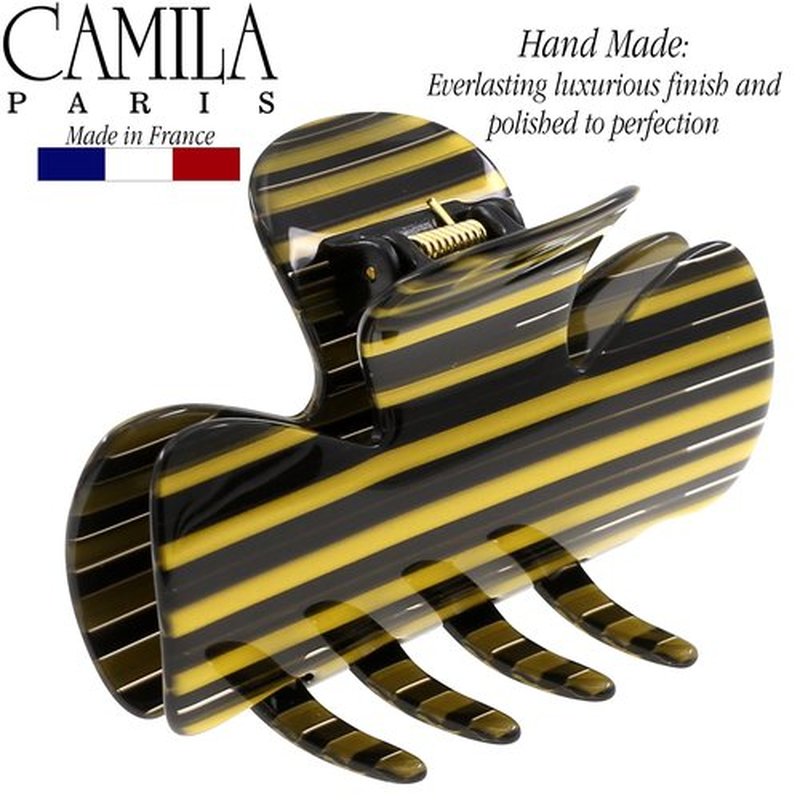 Camila Paris CP3008 French Hair Clip for Women, Small Handmade, Black and Gold, Girls Hair Claw Clips Jaw Fashion Durable Styling Hair Accessories for Women, Strong Hold No Slip Grip, Made in France
