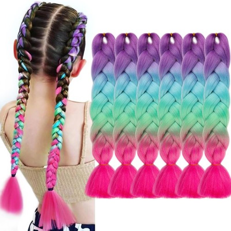 MAYSA Rainbow Braiding hair Extensions Jumbo Braiding Hair 24in 6Packs Synthetic Color Braiding Hair for Girls #Purple-blue-green-hot pink