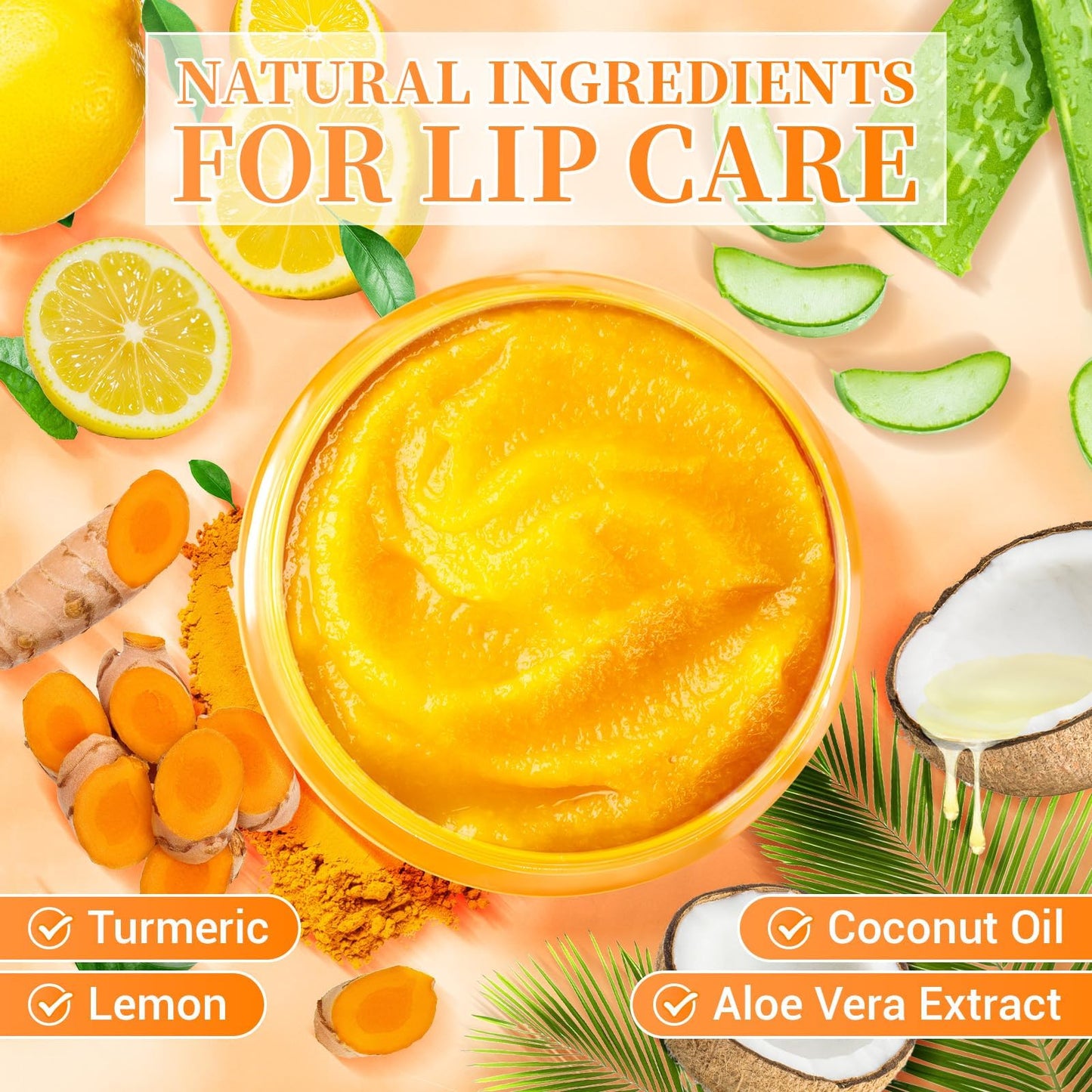 Lemon Turmeric Lip Scrub with Brush Set - lip Scrubber Exfoliator for Dark, Dry, Chapped LiPs, Reduce Fine Lines - Hydrating Moisturizing Lip Care for Instantly Smooth, Soft Lips