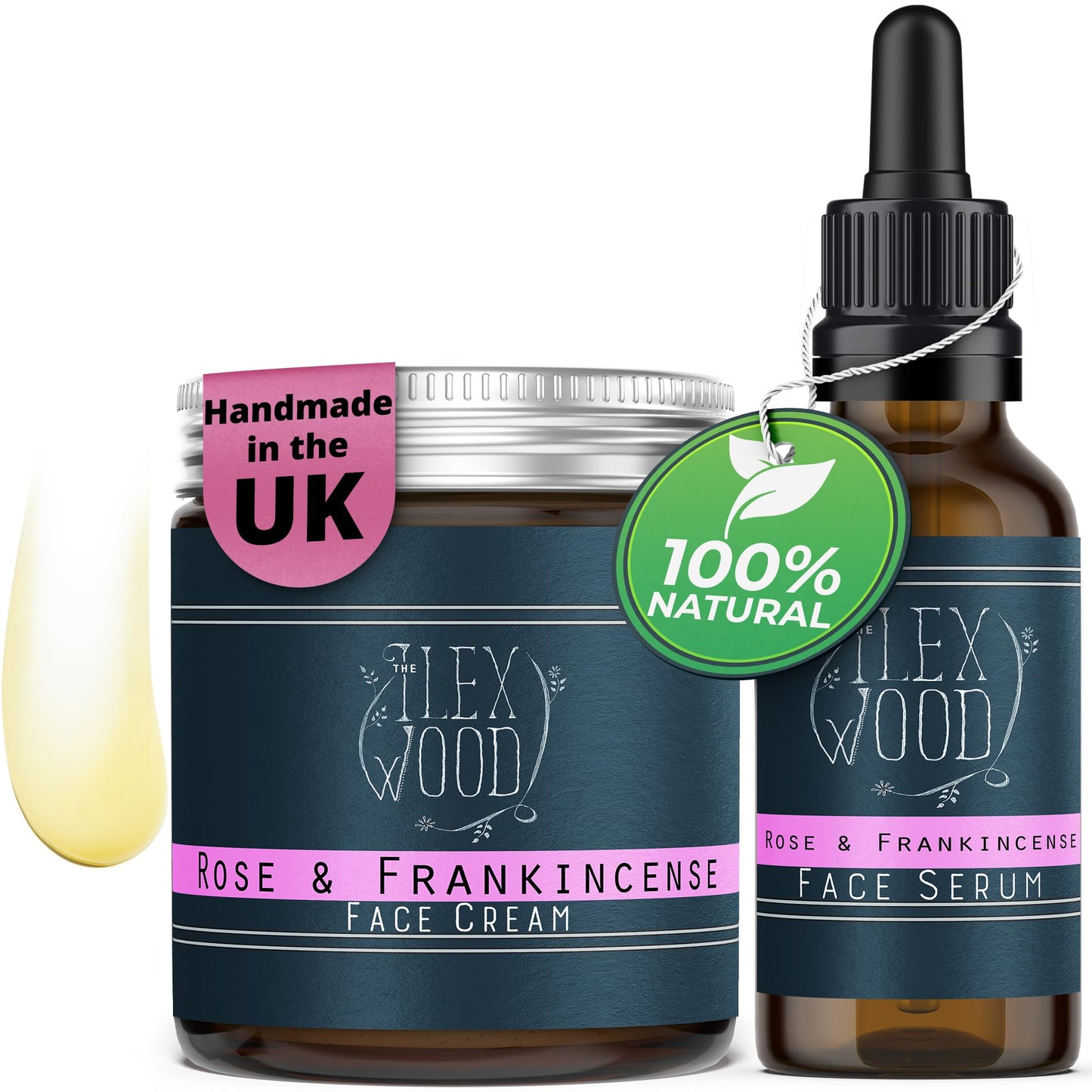 Rose and Frankincense Cream & Serum Gift Set - handcrafted in the UK, 100% Natural, Vegan, Moisturising, Anti Ageing, Cruelty Free, Palm Oil Free, Plastic Free