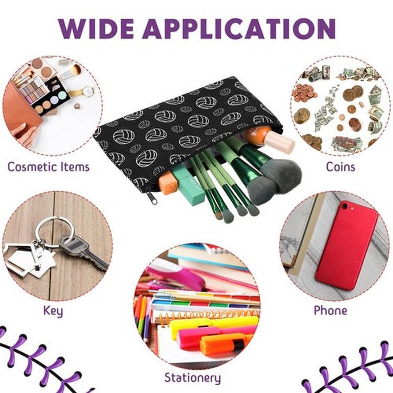 20 Pcs Sport Makeup Bag Sport Cosmetic Bag Canvas Gifts Softball Volleyball Football Baseball Tennis Accessories for Girls Toiletry Pouch with Zipper for Women Team Party (Volleyball,8 x 5 Inch)
