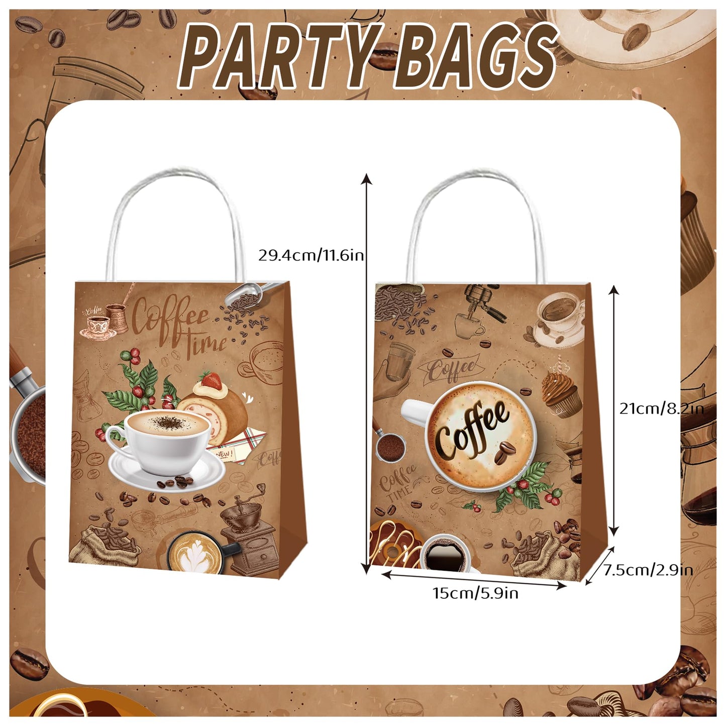 SWZMBFA 12 Pcs Coffee Party Bags Coffee Party Decorations Portable Gift Candy Goodie Treat Paper Bags for Birthday Supplies
