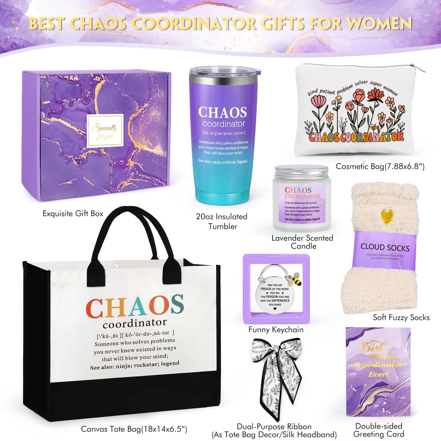 Inspirational Gifts for Women, Motivational Gift Encouragement Gifts Cheer Up Christmas Birthday Gift with Positive Affirmations Little Reminders Tote Bag for Her Sister Best Friend Coworker Purple