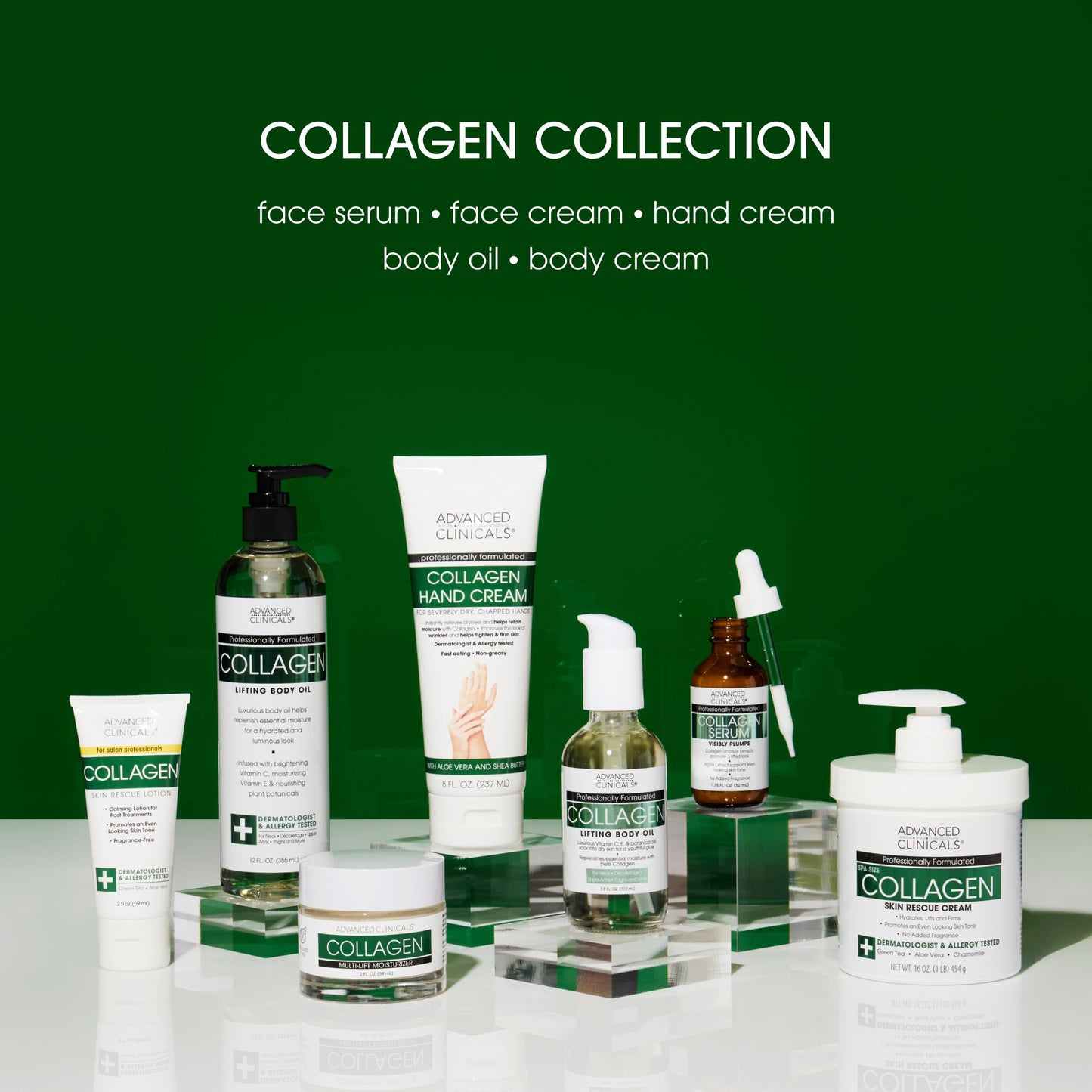 Advanced Clinicals Collagen Hand & Body Cream Skin Care Moisturizer Lotion For Dry Cracked Skin. Soothing & Hydrating Plant Collagen Lotion W/Aloe Vera, Green Tea, & Shea Butter, Large 8 Fl Oz