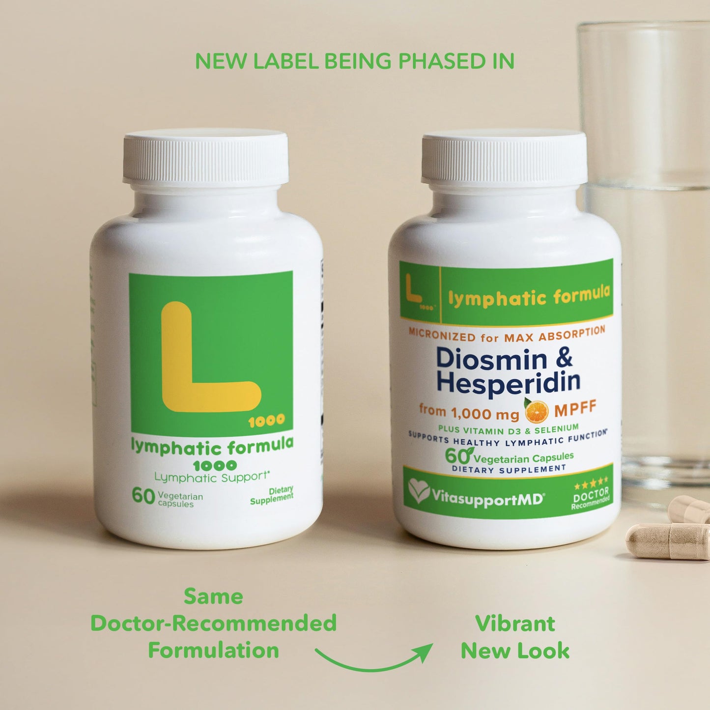 VITASUPPORTMD Lymphatic Formula, Diosmin Hesperidin 1000mg Lymphatic Drainage Supplement, Lymph System Detox, Selenium and Vitamin D3 for Immune Health, 60 Capsules