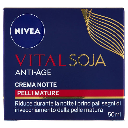 NIVEA Vital Soja Anti‑Age Night Care Cream for Mature Skin, Face Moisturizing Nighttime Skin Care Formula with Soy Extract, Jojoba and Shea Butter, Lightweight Jar 50 ml, 1.69 oz