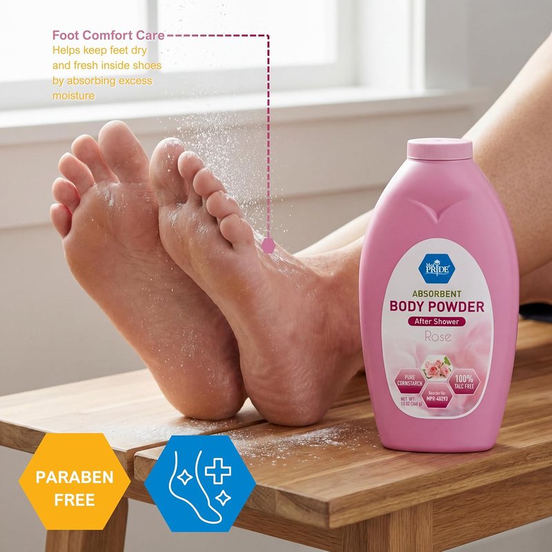 Talc-Free Cornstarch Body Powder - Moisture Absorbing Rose Scent | 13 Oz Bottle for Daily Freshness