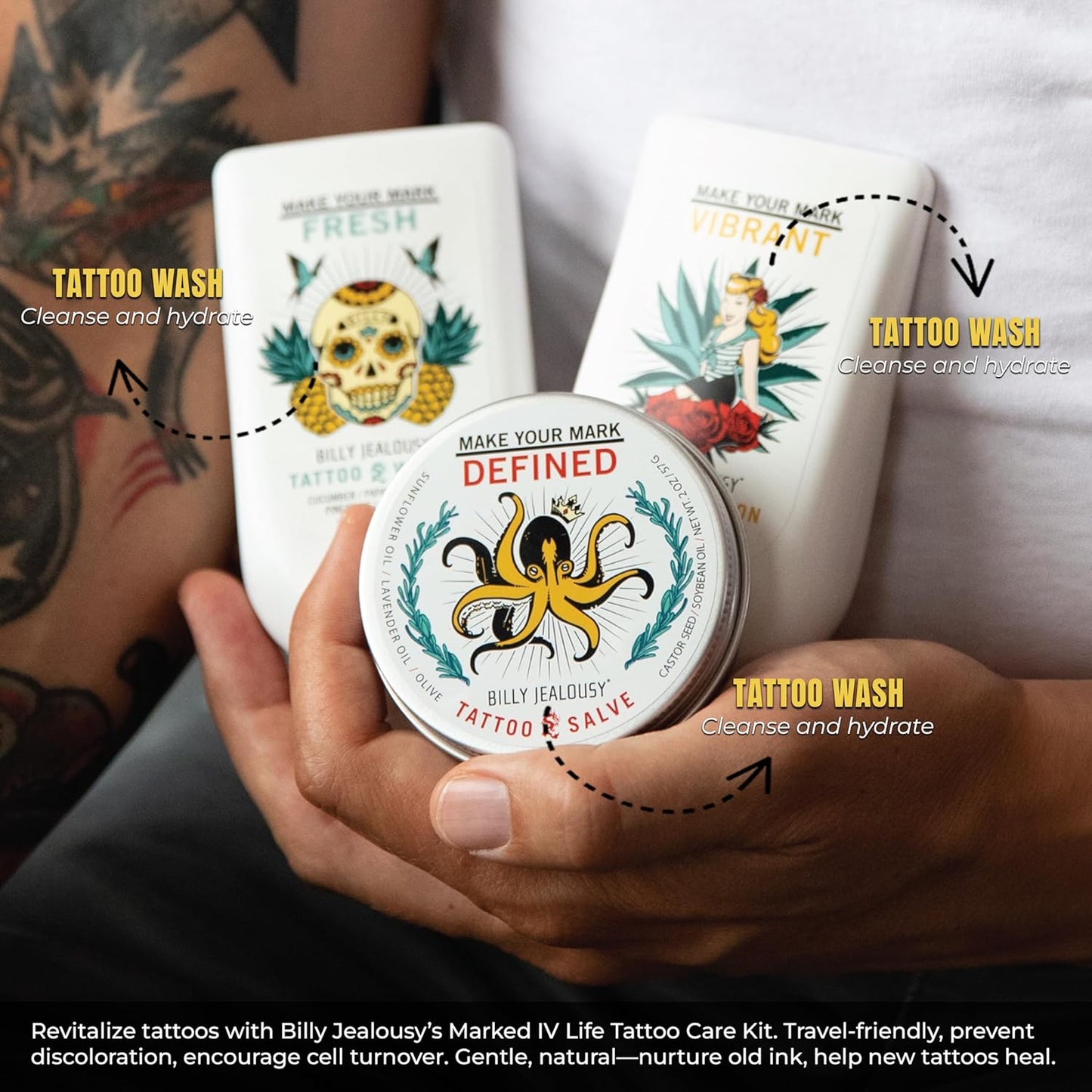 Marked IV Tattoo Care Kit - Aftercare Ink Salve, Brightening Soap & Moisturizing Lotion