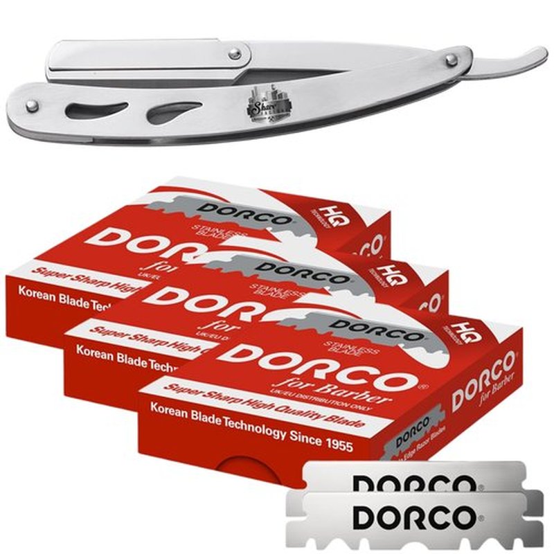 The Shave Factory Straight Edge Razor Kit (Matte / 300 Dorco Single Edge Razor Blades Red)