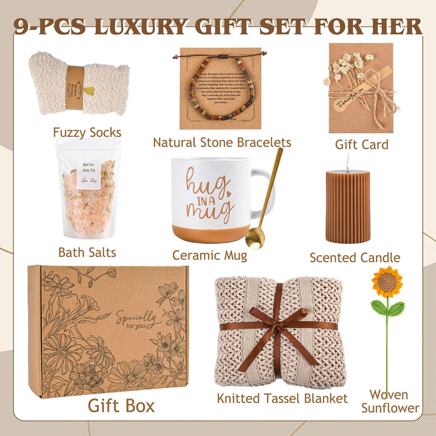 Birthday Gifts for Women, Self Care Spa Gift Baskets for Women, Get Well Soon Baskets Thinking of You Care Package, Sunflower Unique Gifts Set for Wife, Her, Coworker, Mom, Friend, Sister, Girlfriend
