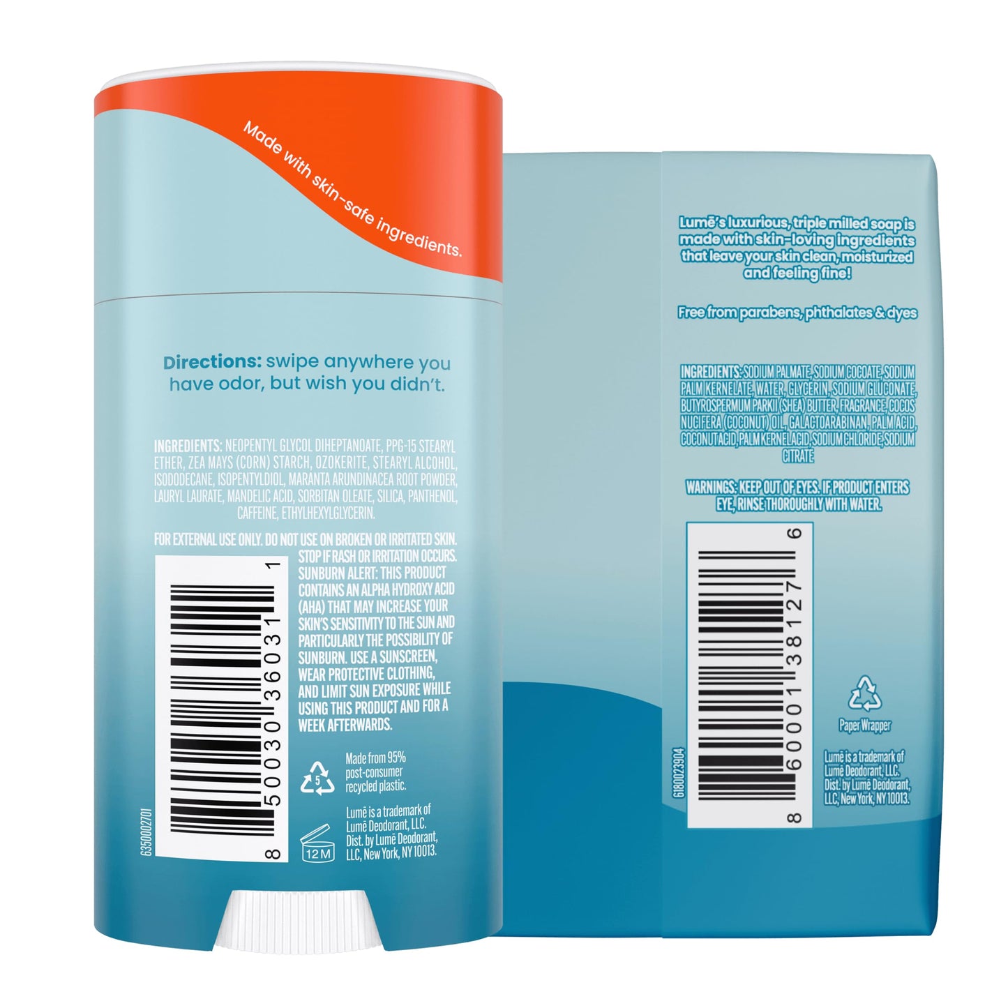 Lume Whole Body Deodorant And Soap - 2.6 Ounce Smooth Solid Stick With 72 Hour Odor Control and 5 Ounce Triple Milled Soap - Aluminum Free, Baking Soda Free and Skin Loving (Unscented)