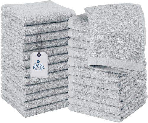 DAN RIVER 100% Cotton Washcloths 24 Pack Premium Quality Face and Body Cloth, Quick Dry Essential Towels for Bathroom, Hand, Kitchen & Cleaning, Baby Washcloths | 12X12 in | 400 GSM | Highrise