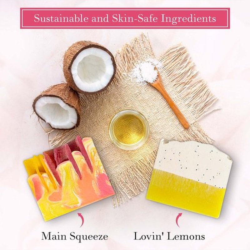 FinchBerry Natural Soap 2-Bar Set (Main Squeeze & Lovin Lemons) - Handmade, Vegan, Moisturizing, Cleansing Soap with Shea Butter, Olive & Coconut Oil to Hydrate & Soften Skin, Pack of 2 (4.5 oz each)
