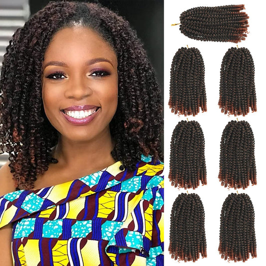 8 inch Spring Twist Crochet Braids Hair for Butterfly Locs Bomb Twist Crochet Hair Beyond Beauty Ombre Colors Synthetic Fluffy Hair Extension 7 Packs (8 Inch, T350)