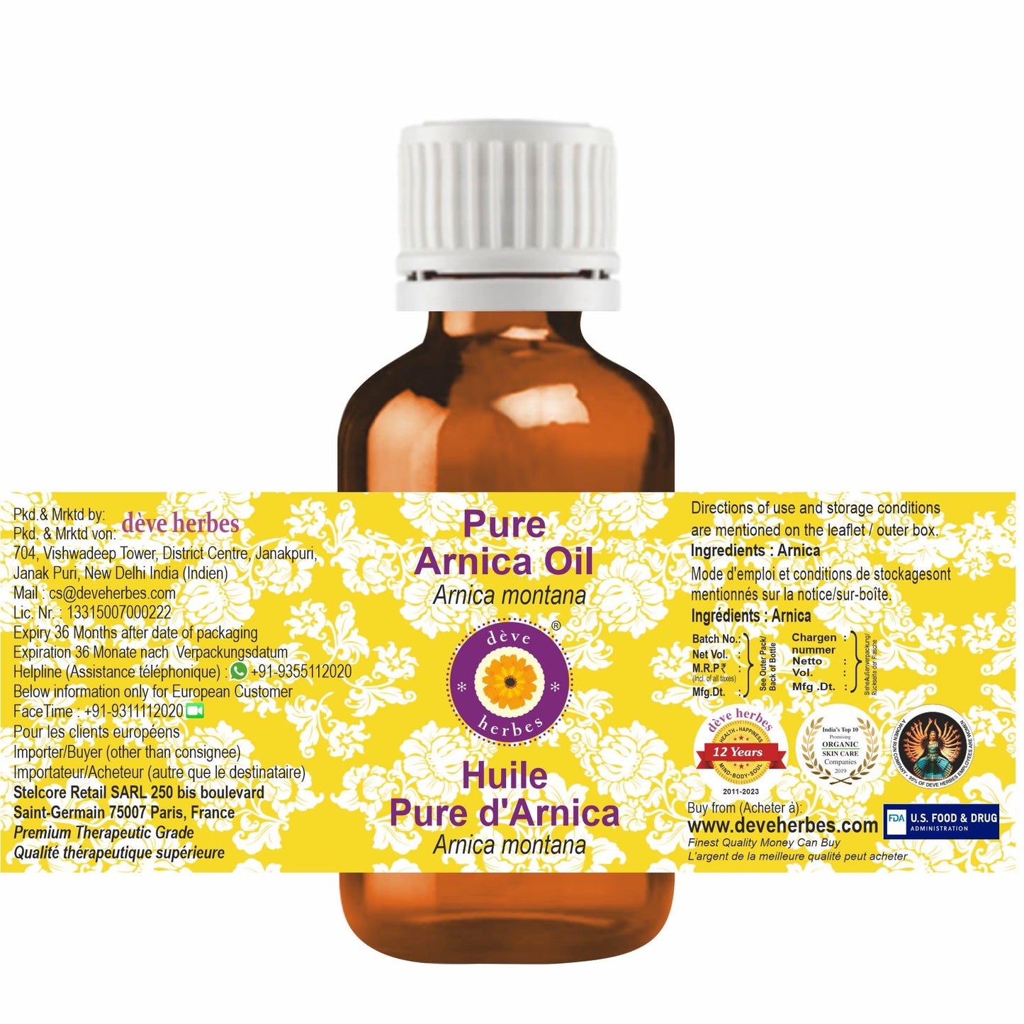 dève herbes Arnica Oil (Arnica Montana) | Infused | Pure | Non-Sticky | Lightweight | for Facial Care | Men & Women | 30ml (1 oz)