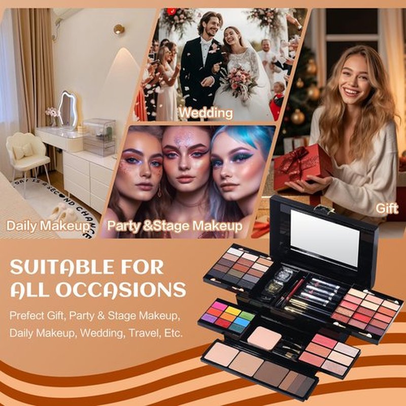 Professional Makeup Kit for Women Girl Full Kit with Mirror 60 Colors All in One Make up Gift Set Included Eyeshadow,Blusher,Highlighter,Compact Powder,Brow Powder,Lipstick,Glitter,Eyeliner,Mascara 01